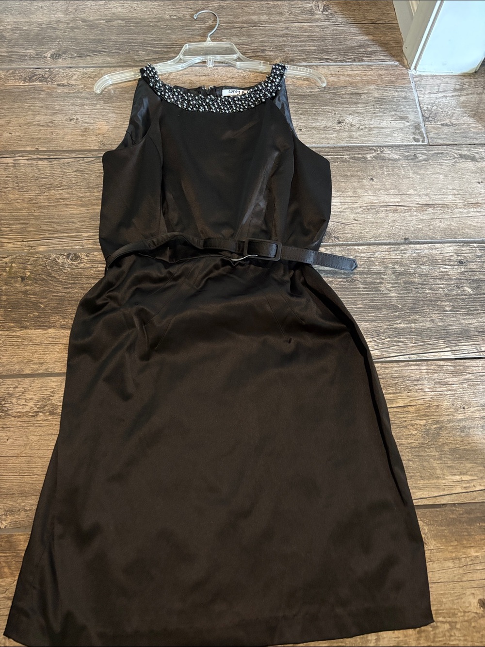 Wedding ready Black Midi satin Dress with Jeweled Neckline